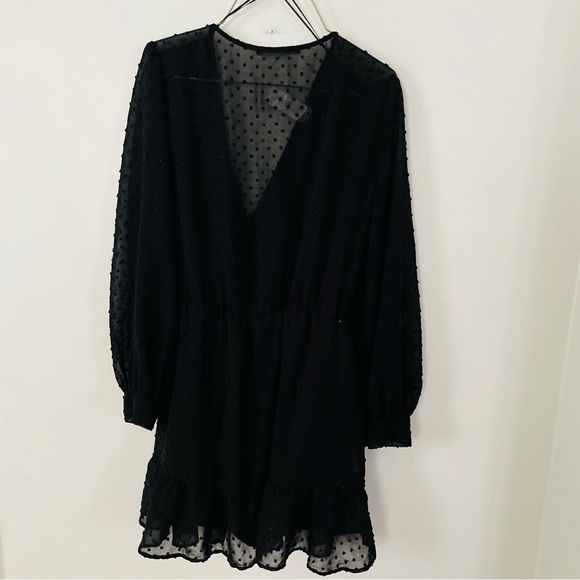 Zara Black Polka Dot Wrap Romper | Swiss Dot Long Sleeve | Size Small - Picture 2 of 4